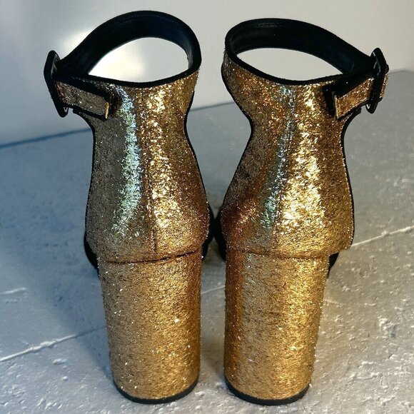 Mix No.6 SZ 9 Cym Gold Glitter Ankle Strap Heels Dressy Formal Prom Club Wedding - Picture 7 of 9